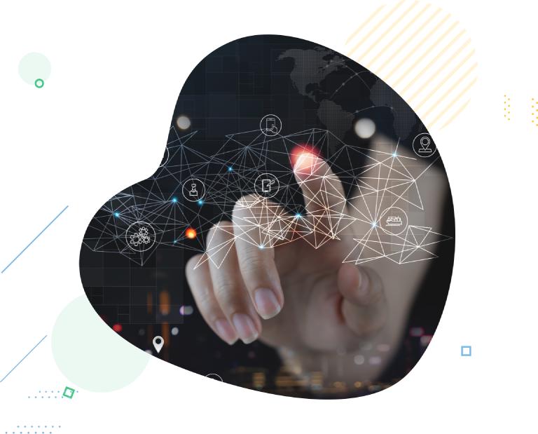 Hand, die ein digitales Netzwerk mit Symbolen für verschiedene Transport- und Liefermethoden berührt, repräsentiert das Lieferkettengesetz.